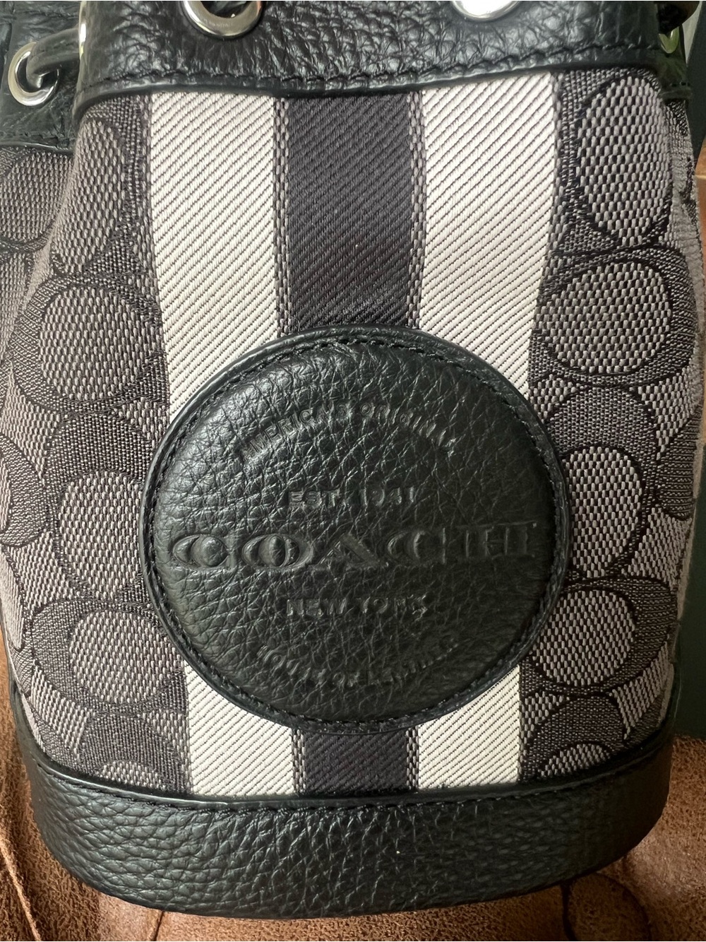 Coach C8322 Mini Dempsey Bucket Bag In Signature Jacquard with Stripe and Coach - Picture 6 of 8